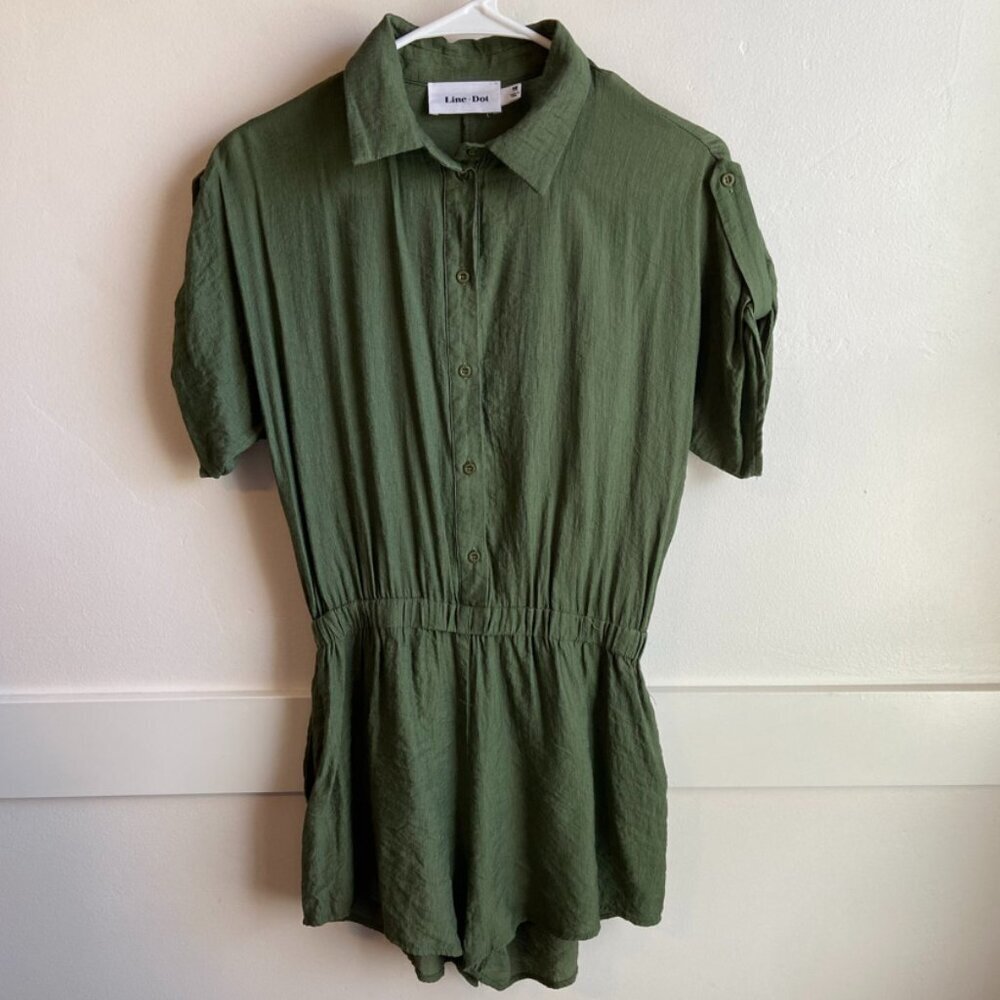 Line & Dot Green Short Sleeve Romper